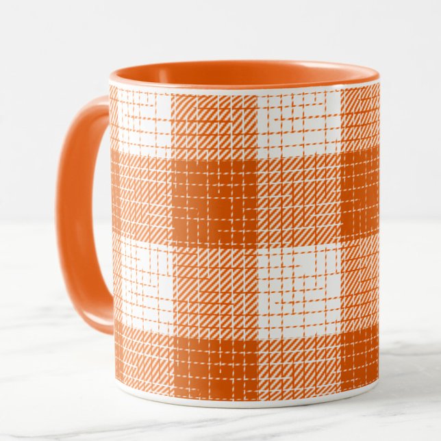 Mug Orange and White Bold Checkered Plaid Design  (Créateur téléchargé)