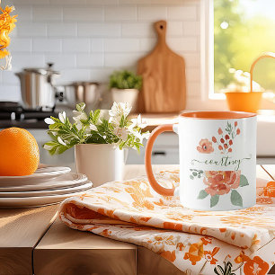 Mug Orange aquarelle florale personnalisée