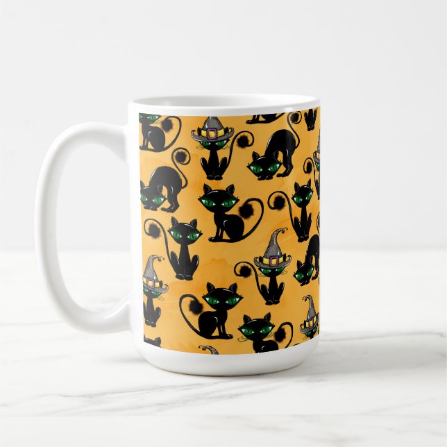 MUG ORANGE AVEC HALLOWEEN NOIR ADORABLES (Gauche)