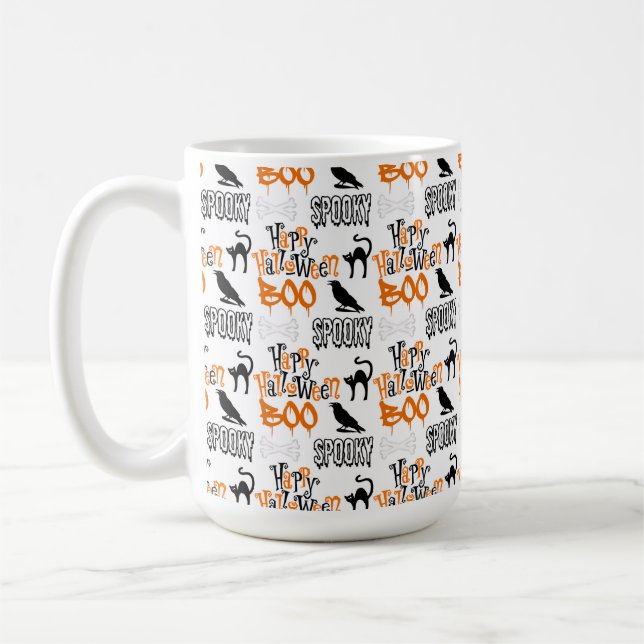 MUG ORANGE BLACK HALLOWEEN CROWS BOO (Gauche)