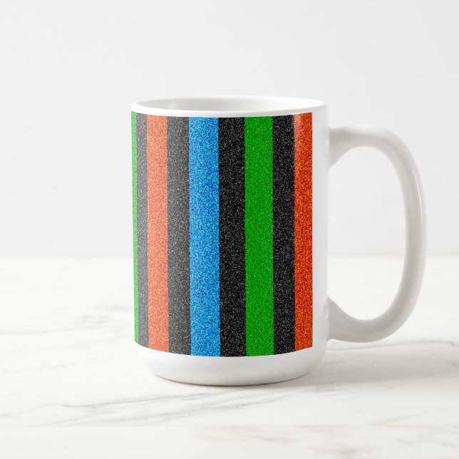 Mug Orange, Bleu, Vert, Parties scintillant noire rayé (Droite)