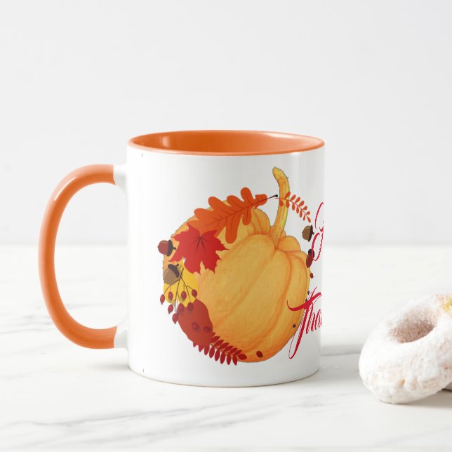 Mug Orange Citrouille Automne Maple Foliing Thanksgivi (Avec donut)