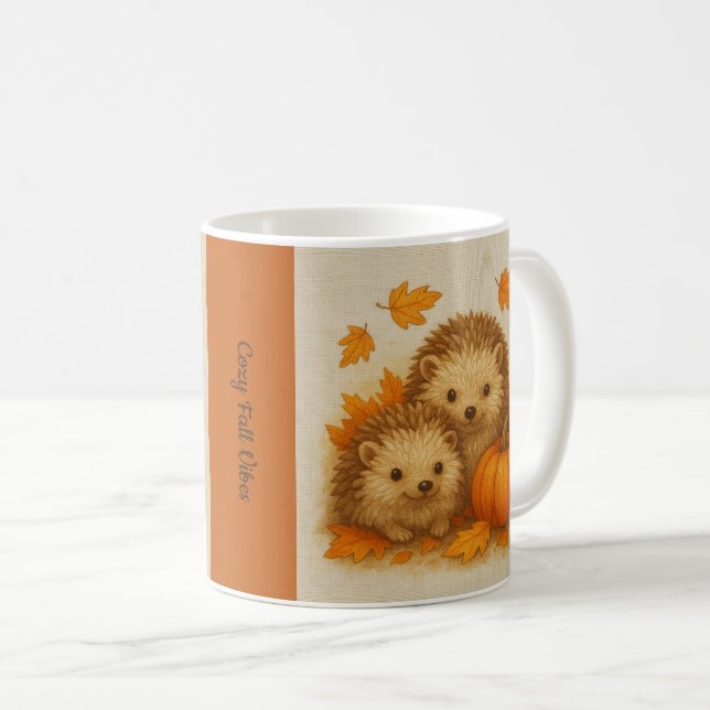 Mug orange Cosy Fall vibes hérisson Citrouille Feuille (Devant droit)