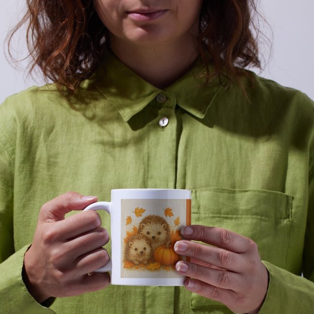 Mug orange Cosy Fall vibes hérisson Citrouille Feuille (Créateur téléchargé)