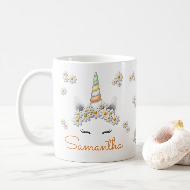 Mug Orange Daisies Unicorn Princess Crown (Avec donut)