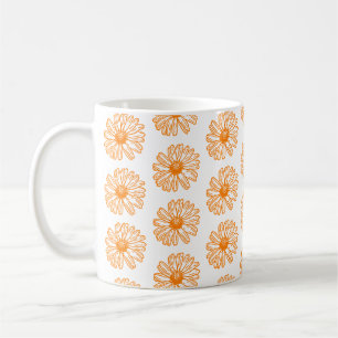 Mug Orange Daisy Flower Print, Vintage motif floral