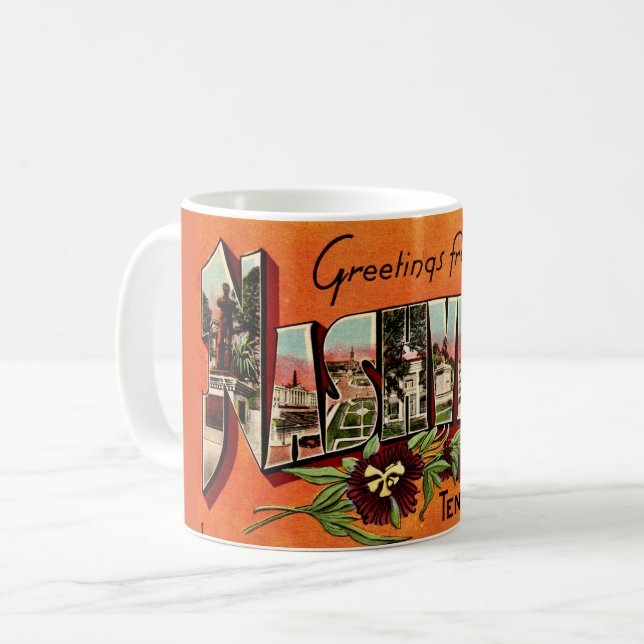 Mug Orange de Bienvenue Vintage Nashville (Devant gauche)