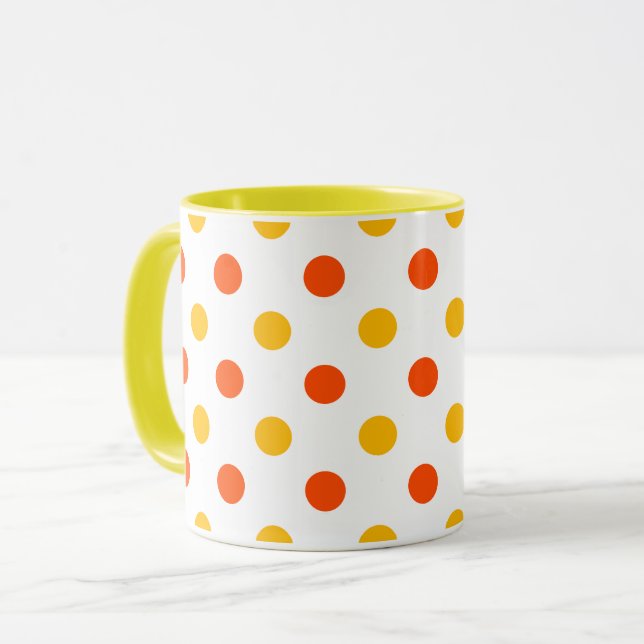 Mug Orange et Points Jaunes Blanc  (Devant gauche)