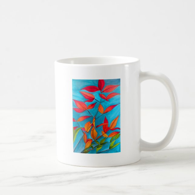 Mug Orange feuille Automne art original aquarelle (Droite)