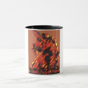 Mug Orange Flames Fire Unicorn Magique Horse