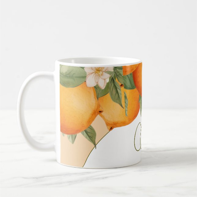 Mug Orange Floral Citrus Moderne Entreprise Personnell (Gauche)