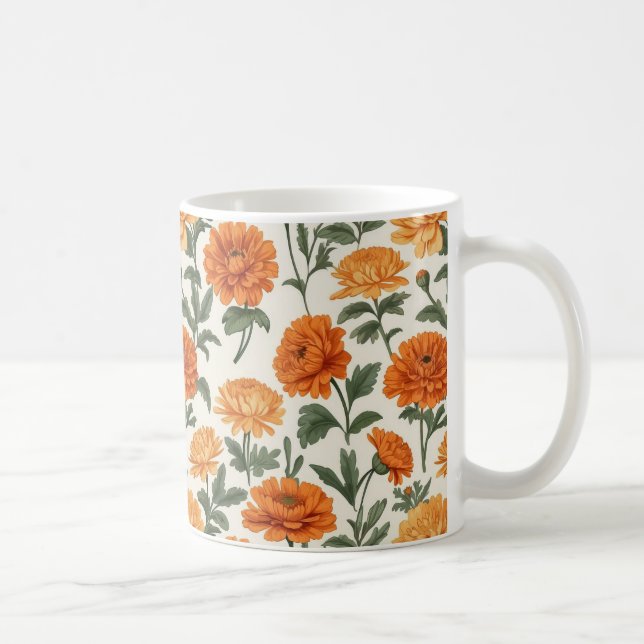 Mug Orange Gold Automne Marigolds Foliage Motif (Droite)