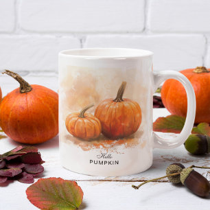 Mug Orange Hello Citrouille Saison Halloween Aquarelle