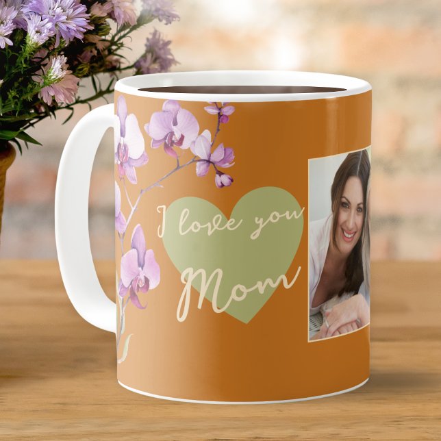 Mug Orange I Love You Mom Floral Mother's Day Photo (Créateur téléchargé)
