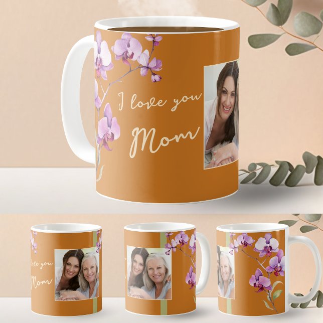 Mug Orange I Love You Mom Floral Mother's Day Photo (Créateur téléchargé)
