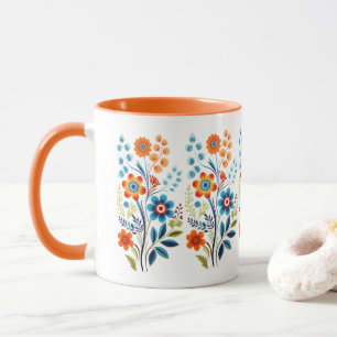 Mug Orange Jaune Bleu Vert Rétro Vintage Floral