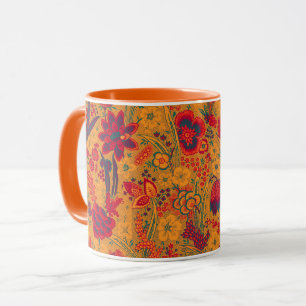 MUG ORANGE JAUNE FLEURS SAUVAGES TULIPS, FLORAL FEUILL