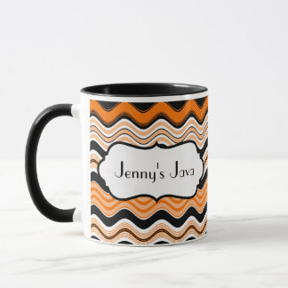 Mug Orange, Noir, Blancs Grandes Vives Personnalisées