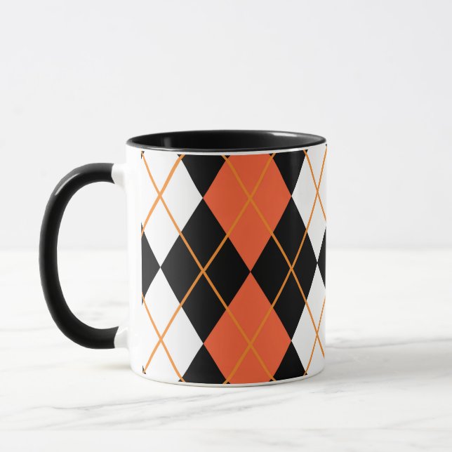 Mug Orange noir Jacquard blanc Diamant Design (Gauche)