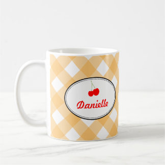 Mug Orange pays en vichy motif rouge cerise personnell