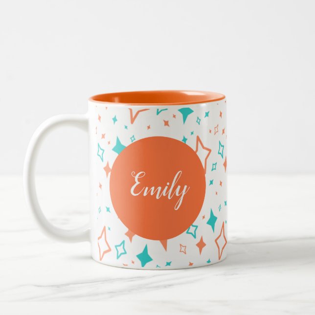 Mug orange personnalisé avec étoiles (Gauche)