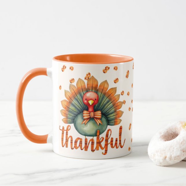 Mug Orange Plaid Thankmignon Turquie Thanksgiving (Avec donut)