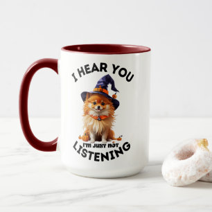 Mug Orange Poméranien Je vous entends Je ne suis pas à