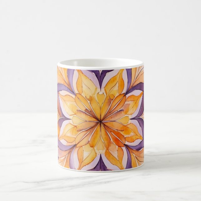 Mug Orange & Purple Watercolor Floral Mandala (Centre)