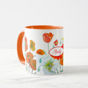 Mug Orange rouge Motif de fleurs d'aquarelle Musique