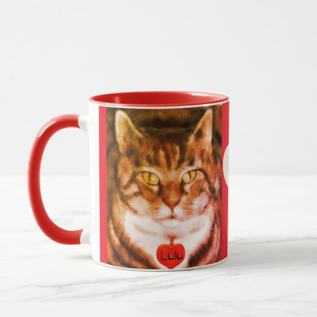 Mug Orange striped Cat Red Trim with heart (Gauche)