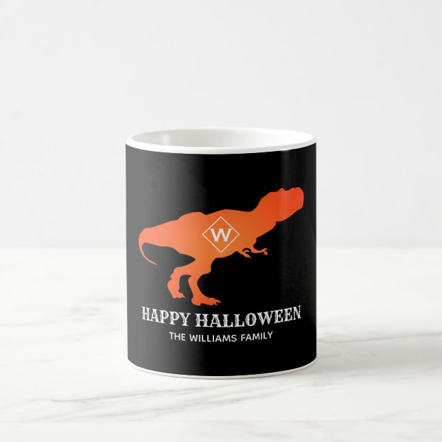 Mug Orange T Rex Happy Halloween Nom de famille du cli (Centre)