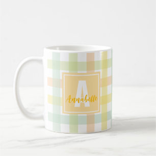 Mug Orange vert jaune bleu moderne En vichy Monogramme