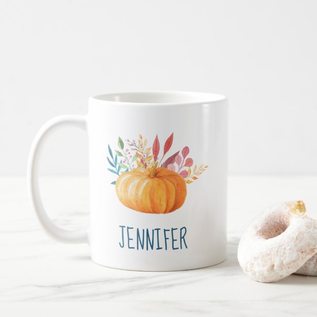 Mug Orange Watercolor Citrouille automne saison (Avec donut)
