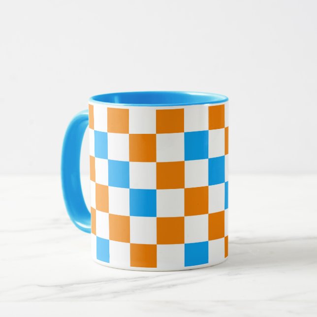 Mug Orange White Blue Checkered Pattern Design  (Devant gauche)