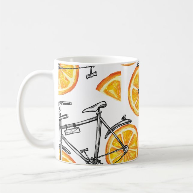Mug Oranges de bicyclette : motif d'été à l'aquarelle (Gauche)
