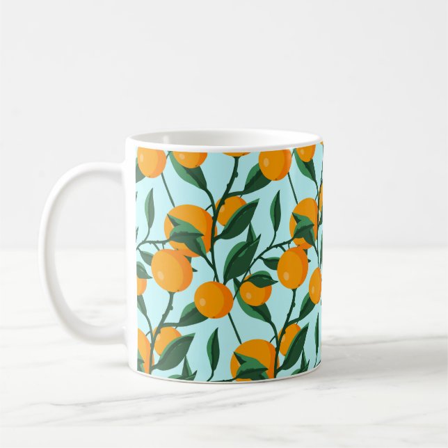 Mug oranges on leaf branches seamless pattern, citrus  (Gauche)