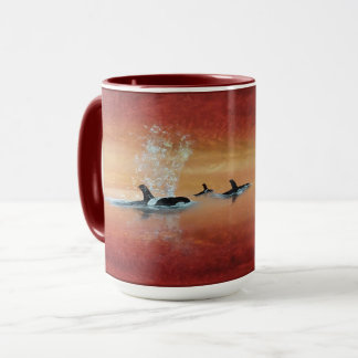 Mug Orca Whales ! Baleines tueuses au coucher du solei