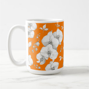 Mug Orchidée blanche aquarelle sur orange