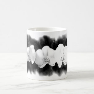 Mug Orchidée blanche noire peinture à fleurs tropicale