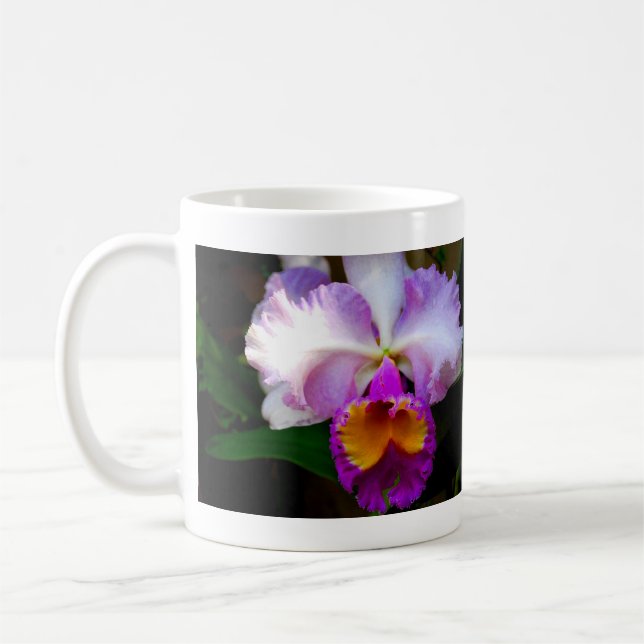 Mug Orchidée de Cattleya - blanche/pourpre/jaune (Gauche)