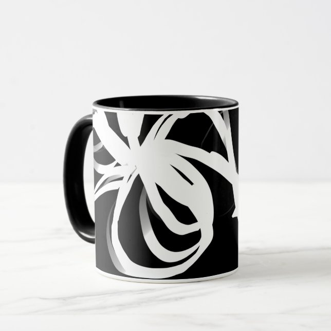 Mug Orchidée Noir : Abstrait noir et blanc (Devant gauche)