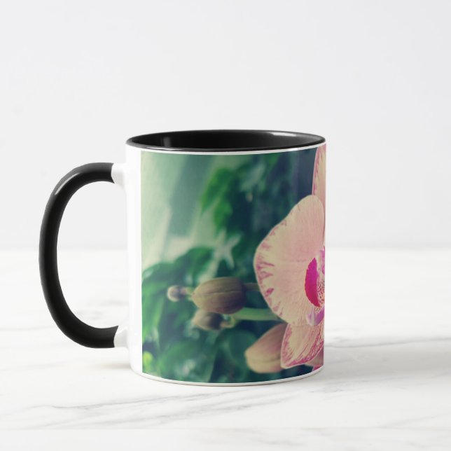 Mug Orchidée phalaenopsis fleurs roses à pois florale (Gauche)