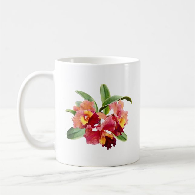 Mug Orchidées Cattleya pêche et cramoisie (Gauche)