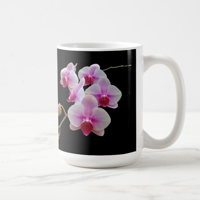 Mug Orchidées de teigne rose sur noir - Phalaenopsis (Droite)