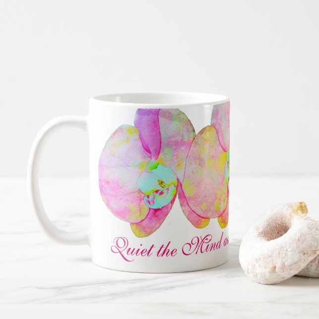 Mug Orchidées des Caraïbes, fleurs d'aquarelle tropica (Avec donut)