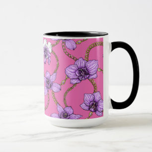Mug Orchidées et chaînes, violet et rose
