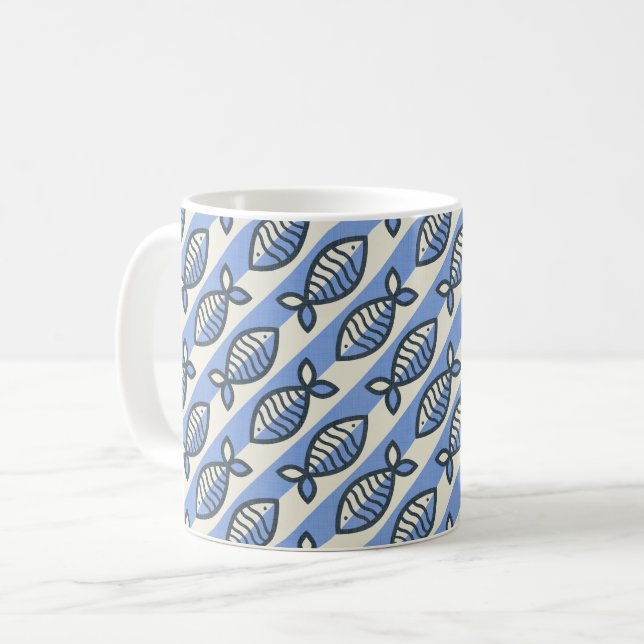 Mug oreiller à jetons bleu poisson rétro gras (Devant gauche)