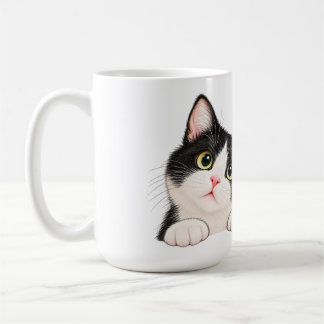 Mug Oreiller jeté de chat smoking noir et blanc curieu