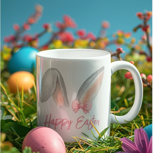 Mug Oreilles de lapin de Pâques à l'aquarelle avec nœu (Créateur téléchargé)