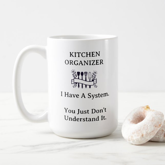 Mug Organisation de cuisine drôle en noir et blanc pro (Avec donut)